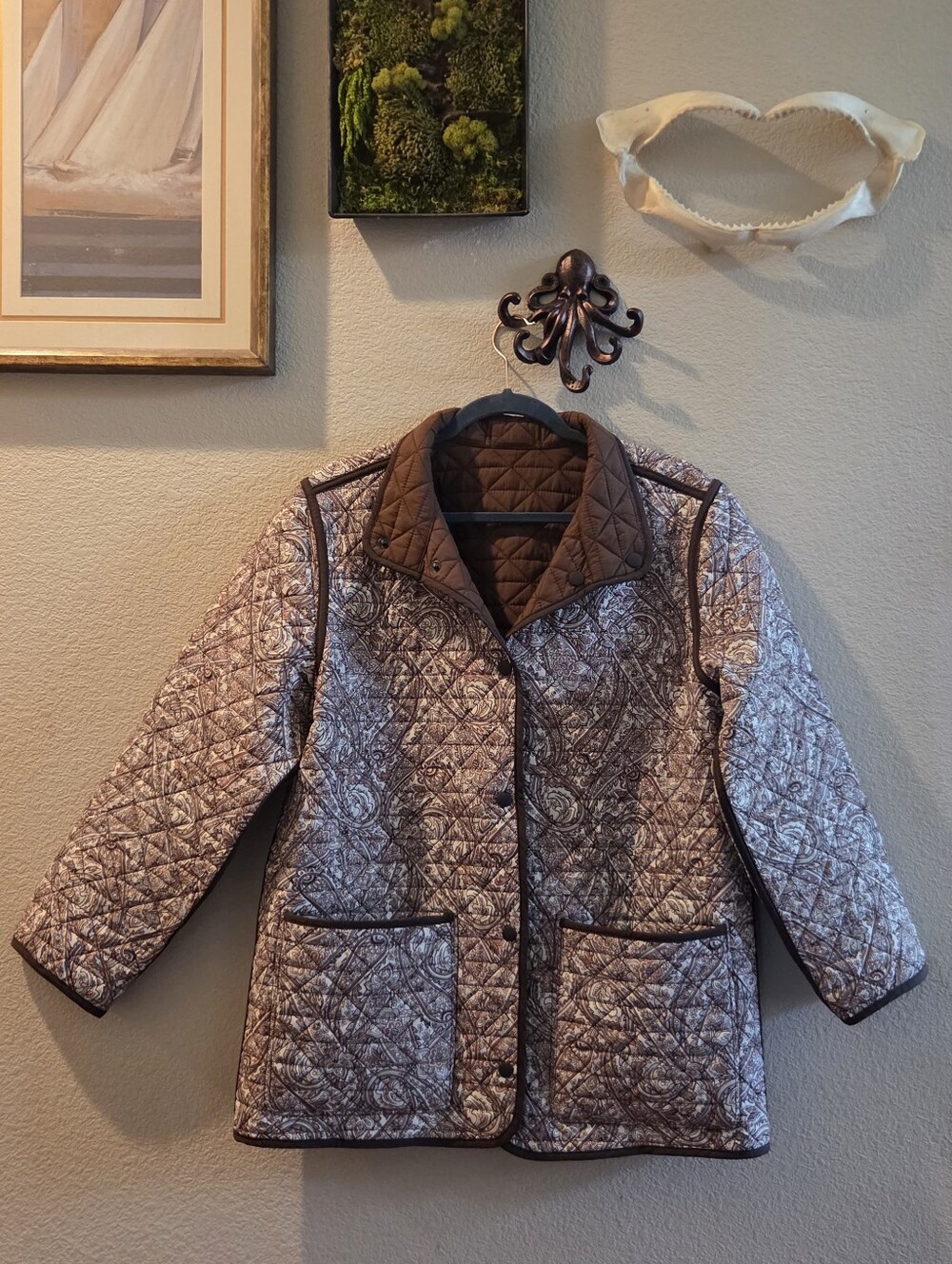 Lands' End (size M) Brown paisley and solid brown reversible quilted jacket